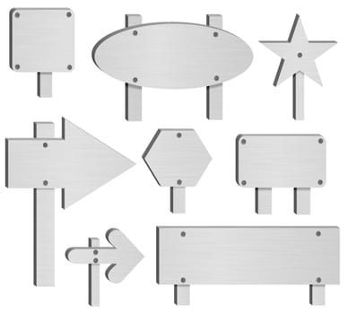 Illustration of eight metal signs