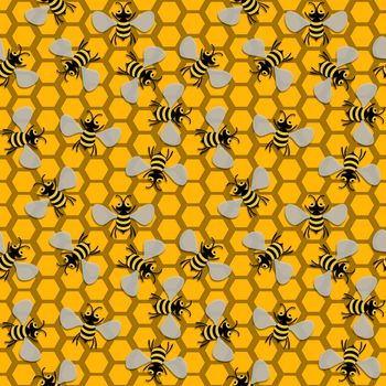 Illustration of a seamless background beehive with bees