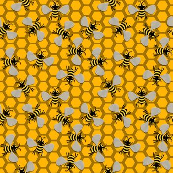 Illustration of a seamless background beehive with bees