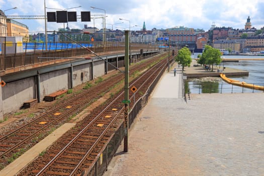 Railroad in center of Stockholm city.