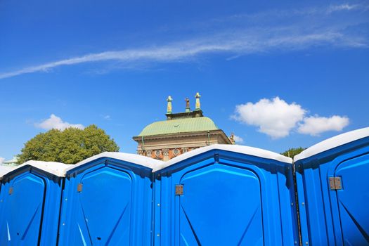 Temporary toilet cabins in center of Stockholm city.