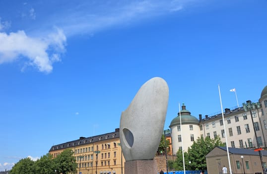 Modern monument made of stone in Stockholm city.