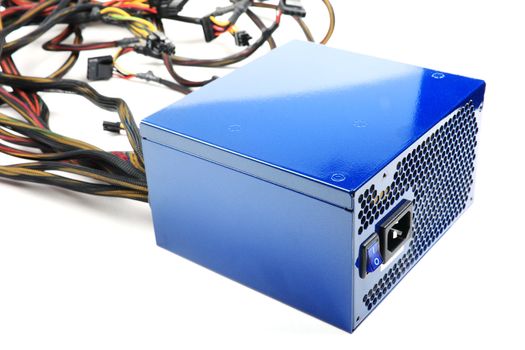 Modern powerful computer PSU isolated on white backgournd.