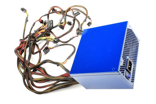 Modern powerful computer PSU isolated on white backgournd.