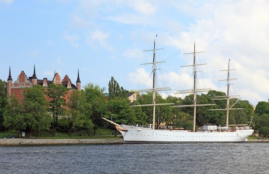 Old war ship in Stockholm harbor, Sweden.