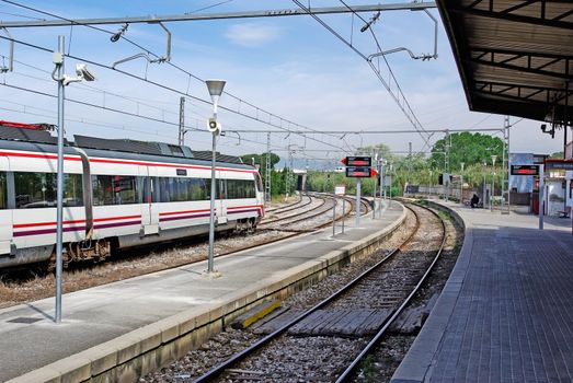 Train on spanish station Blanes, Europe.