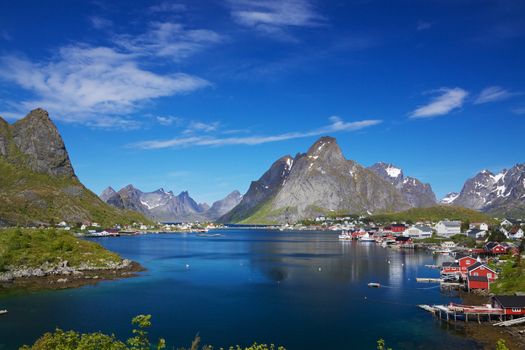 Scenic fishing town of Reine on Lofoten islands in Norway