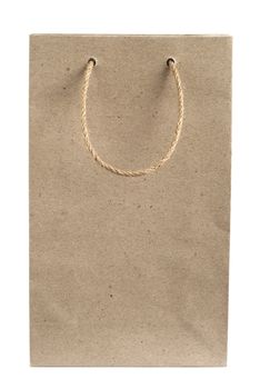 Recycled paper bag with hemp rope handles isolated on white background