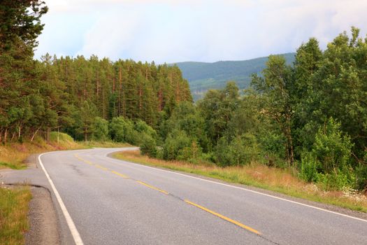 Road from Oslo to Bergen before sunset. Norway, scandinavian Europe.