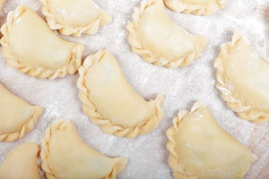 Close up shot of dumplings during prepare process.