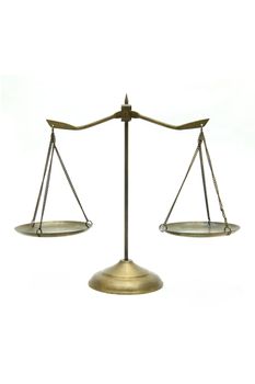 golden brass scales of justice on white