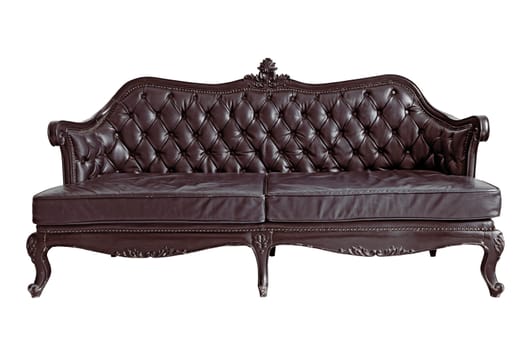 isolated Armchair Brown genuine leather classical style sofa with clipping path