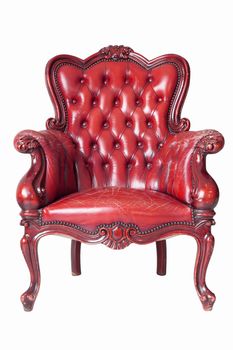 isolated Armchair red genuine leather classical style sofa with clipping path