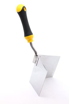 isolated of right angle lute trowel for construction industry over white background