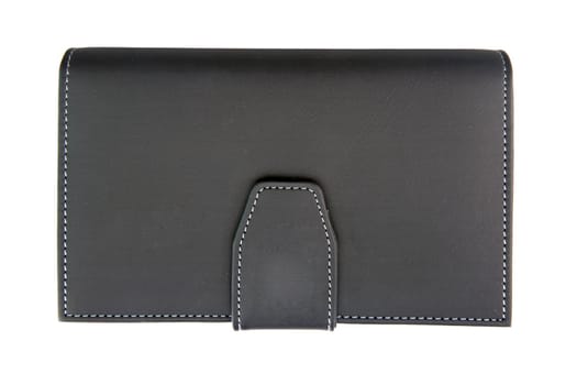 isolated of black fake leather holder notebook