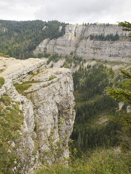 A natural rocky cirque of Creux du Van in Neuchatel, Switzerland