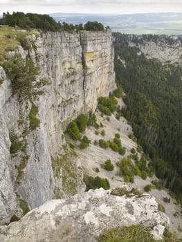 A natural rocky cirque of Creux du Van in Neuchatel, Switzerland