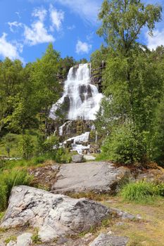 Beautiful waterfall, summer day in Norway, Scandinavian Europe.