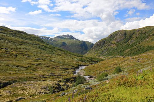 Beautifull valley deep in norwegian mountains, Scandinavian landscapes.