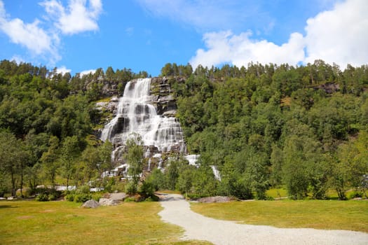 Norwegian waterfall, Scandinavian Europe in summer.