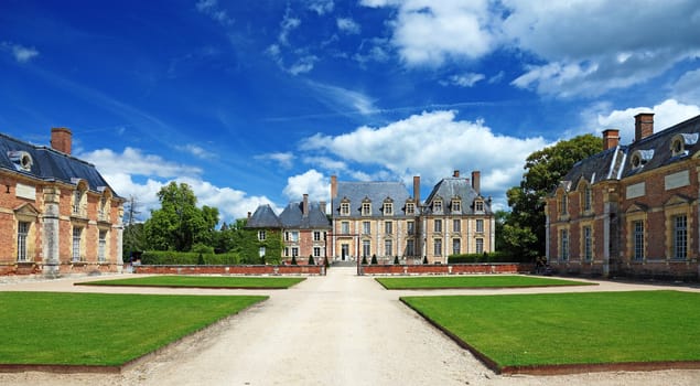 Panoramic view of old french nobility mansion, Europe.