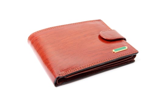 New brown wallet made of high quality leather isolated on white background.