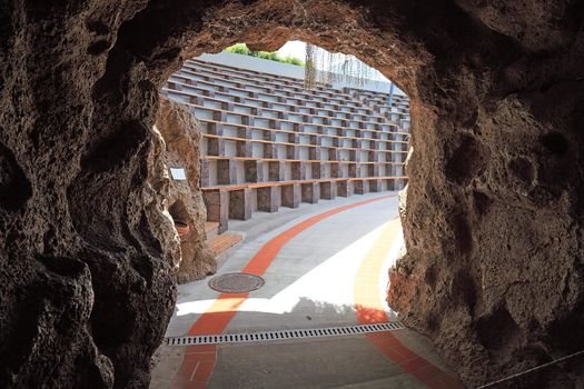 Aqua theater view through cave arch, Tenerife, Canary Islands.