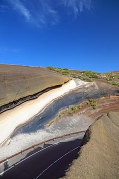 La Tarta, sediment layers outcrop. El Teide volcano national park, Tenerife Island, Canary.