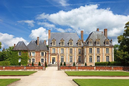 Old french nobility mansion with beautiful garden and architecture, Europe.