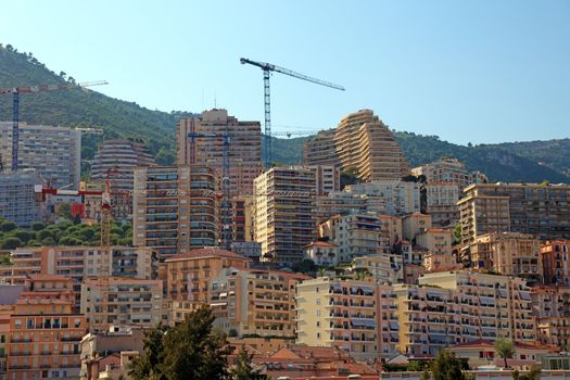 Building of residental skyscrapers in Monaco, Europe.