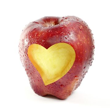 fresh red apple with heart shape