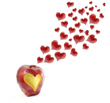 fresh red apple  with heart shape ,