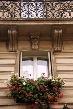 Windows and balconies of old apartment buildings in Paris France