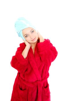 Pretty girl in bathrobe after a good bath