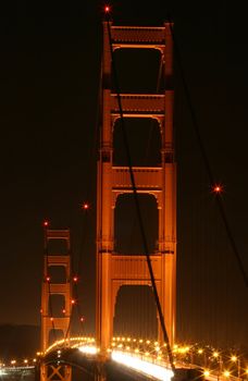 Night shot of Golden Gate bridge in San Francisco, California