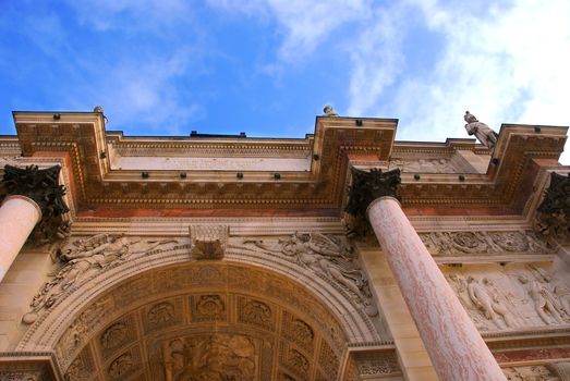 Arc de Triomphe du Carrousel outside of Louvre in Paris France, fragment