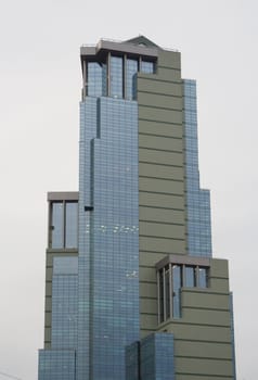 Newly-built semi-transparent tower of the multi-functional business center and office building "Sokolinaya Gora" in Moscow