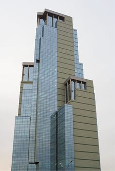 Newly-built semi-transparent tower of the multi-functional business center and office building "Sokolinaya Gora" in Moscow