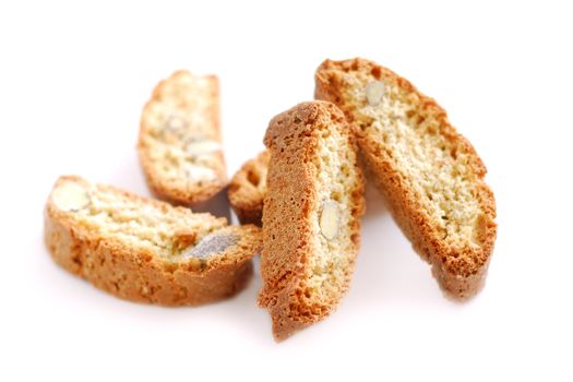 Traditional italian almond biscuits - biscotti, on white background