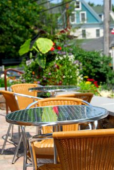Beautiful inviting outdoor cafe at summer time