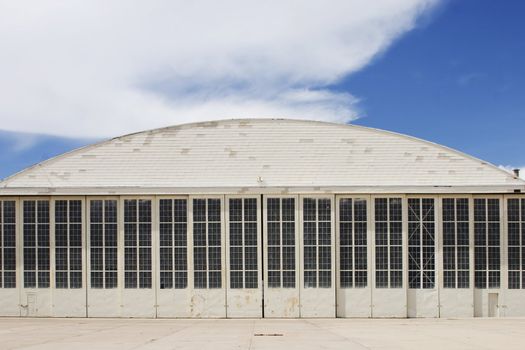 White airport hangar.