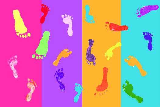 Actual footprints made by children on colorful background

;