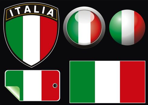 italian  flag with aqua style and crest
