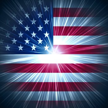 Abstract background USA flag with light rays