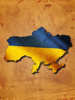 Ukrainian map with flag over old paper