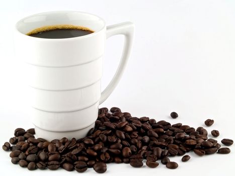 Coffee Cup and Beans on a White Background