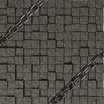 metal chains on stone cubes background - 3d illustration