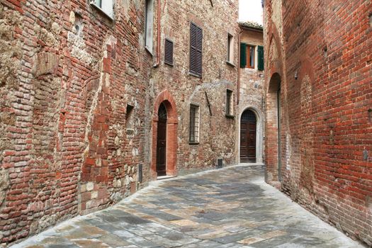 Italy. Tuscany region. Montepulciano town. Medieval street