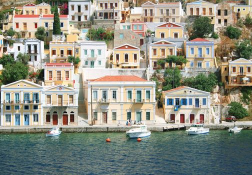 Greece. Dodecanesse. Island Symi (Simi). Colorful houses 
