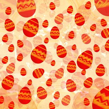 striped red easter eggs - vintage background over beige old paper